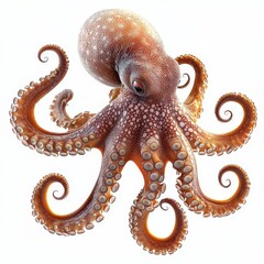 Obraz premium Colorful octopus with swirling tentacles and intricate patterns, isolated on a white background. Perfect for themes of marine life, biodiversity, and artistic design.