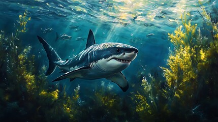 Fototapeta premium a shark swimming in the water