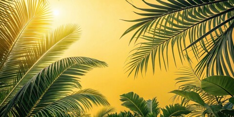 Fototapeta premium Palm Fronds Against a Golden Sky, a Minimalistic Tropical Scene