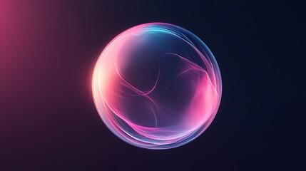 glowing translucent orb reflecting soft pastel gradients suspended against dark seamless background