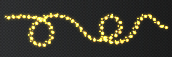 Naklejka premium Festive Christmas light glowing garland string on dark background.