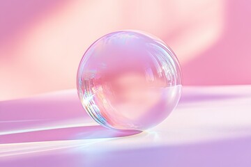 pristine soap bubble resting on smooth matte surface under soft pastel lighting