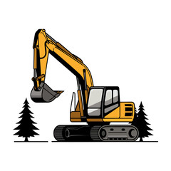 Minimalist Vector Illustration Of A Yellow Excavator, With White Background.