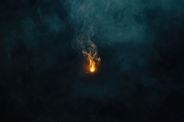 single glowing ember floating in dark void surrounded by soft smoke trails
