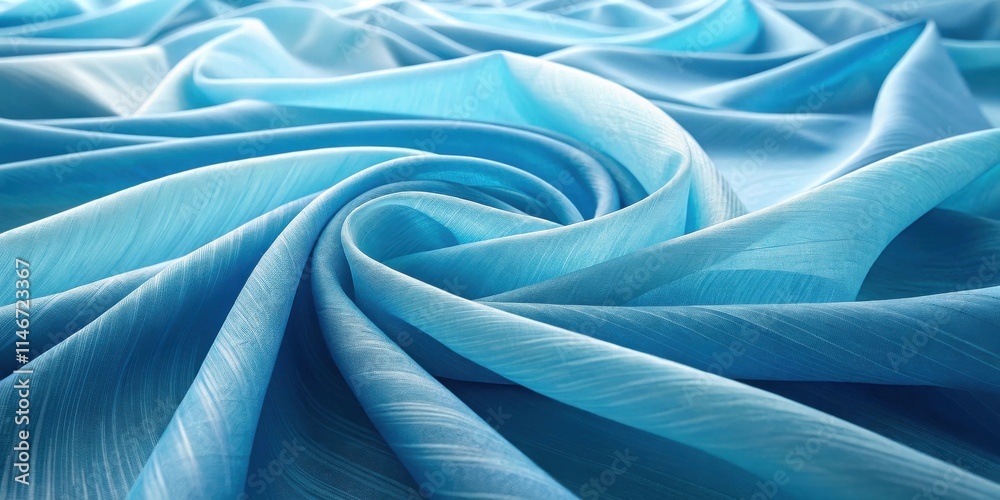 Poster abstract swirling blue fabric texture with delicate wrinkles and subtle shimmering highlights