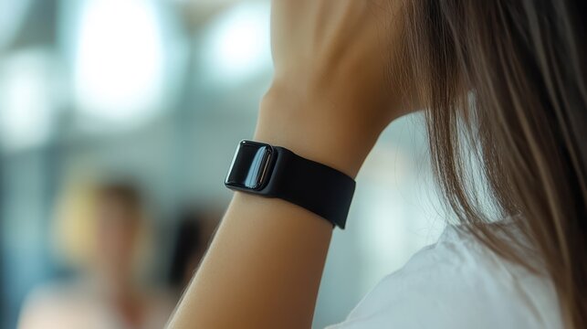 Stylish Smartwatch on Female Wrist in Urban Setting