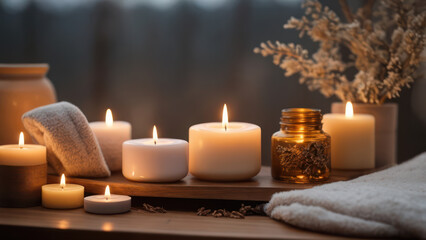 candles and towels for spa