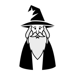  Mysterious Wizard Portrait with Hat and Robe Vector Illustration