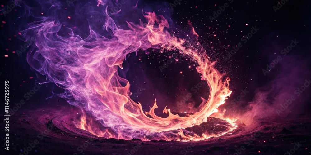Poster a fiery circle of smoke and embers dances against a dark background, illuminated by a symphony of pi