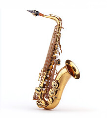 Saxophone displayed on a clean white background showcasing its detailed design and elegant features