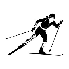  Cross Country Skiing Silhouette Vector of Female Athlete with Ski Poles