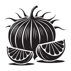 Jicama Silhouette Vector Illustration, Solid White Background.