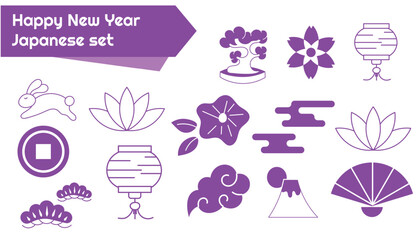 Japanese New year vector icons set 