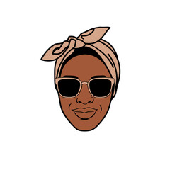 Fototapeta premium Stylish Woman Wearing Sunglasses and Headscarf Vector Illustration