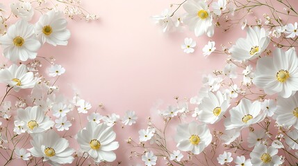 Fototapeta premium Photo of a pink background with white cosmos flower