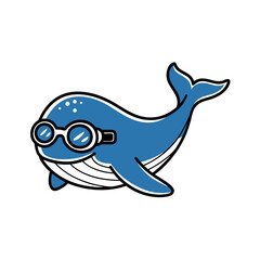 Obraz premium Blue Whale Cartoon Wearing Goggles Fun Ocean Vector Illustration
