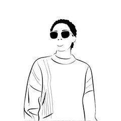  Minimalist Portrait of Person with Sunglasses in Line Art Style