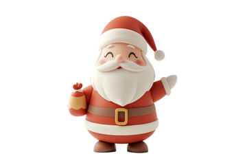 3D cartoon Cute Santa Claus character with a red bag and festive suit, waving happily isolated on transparent png background.