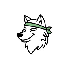 Fototapeta premium Cartoon Wolf with Green Headband Vector Illustration for Fun Animal Design