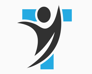 Initial Letter T Wellness Logo Concept With Human Symbol For Healthcare Sign Vector Template