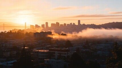 Naklejka premium san francisco sunrise fog