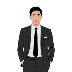 Business Professional in Black Suit Illustration for Corporate Use