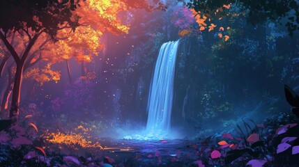 Fototapeta premium enchanting autumn waterfall in a magical forest