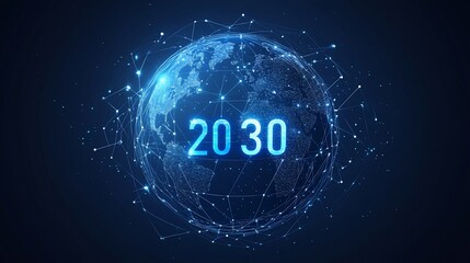 Futuristic glowing earth globe with 2030.