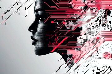 Dynamic technology-inspired abstract background with sharp red, black, and silver lines, creating a sleek and futuristic digital design.