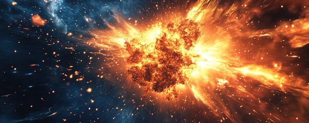 massive supernova explosion lighting up surrounding space with intense energy while maintaining space for textual annotations