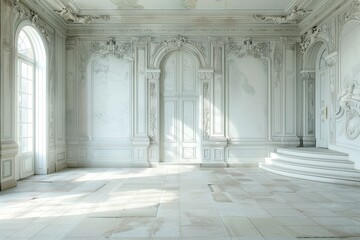 Fototapeta premium A beautifully crafted, elegant interior with intricate moldings and soft lighting, perfect for architecture, design projects, or showcasing luxury settings