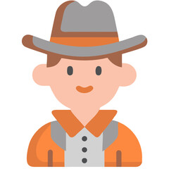 Obraz premium Cartoon Cowboy Character in Orange Shirt with Hat Vector Illustration