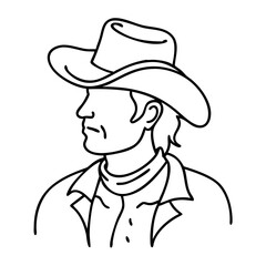  Cowboy Portrait Line Art Vector of Western Hat and Scarf for Vintage Illustration