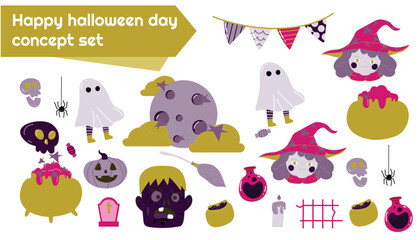 Happy Halloween day icons elemnets concepts set 