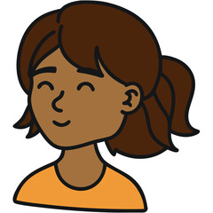 Obraz premium Smiling Woman Vector Portrait Illustration with Brown Hair and Orange Shirt