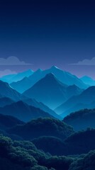 Naklejka premium Serene twilight mountain landscape. Deep blue hues and tranquil atmosphere.