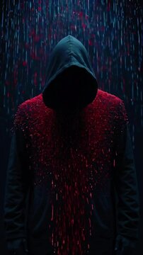 Anonymous Hacker with Laptop Conducting Cyber Attack in Dark Room, Digital Hacking and Network Security Concept, 4k High-Quality Wallpaper Background Animation Video