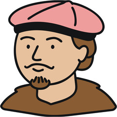 Obraz premium Cartoon Portrait of Man in Pink Hat and Brown Shirt Vector Art