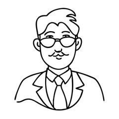Obraz premium Cartoon Businessman Avatar Line Art with Glasses and Mustache