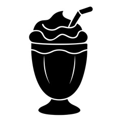  Rich Chocolate Milkshake Silhouette with Straw Delicious Dessert Vector Illustration