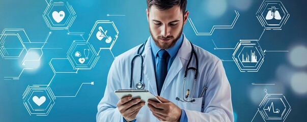 Smart doctor working with modern healthcare tools and equipment