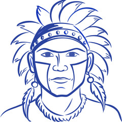  Native American Inspired Vector Illustration with Feathered Headdress