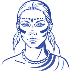  Ethnic Tribal Woman Face with Artistic Paint and Jewelry Vector Illustration