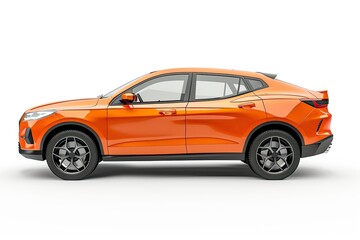 Obraz premium A modern orange SUV displayed in profile view. isolated on white background