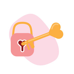 Cute Valentine's banner. Heart lock and key with wings. Open your heart.