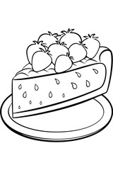 A slice of cheesecake with strawberry topping illustration for digital use and design projects, stock art for creative and commercial use.