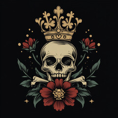 Skull and Crown tattoo flash illustration