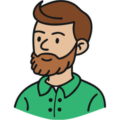 Vector Illustration of Bearded Man in Green Shirt for Profile Avatar