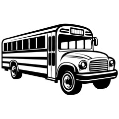  Vintage School Bus Illustration Black and White Vector Art for Retro Transportation Design