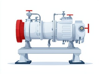 A detailed illustration of a mechanical pump, featuring various valves and components, designed for fluid movement in industrial applications.